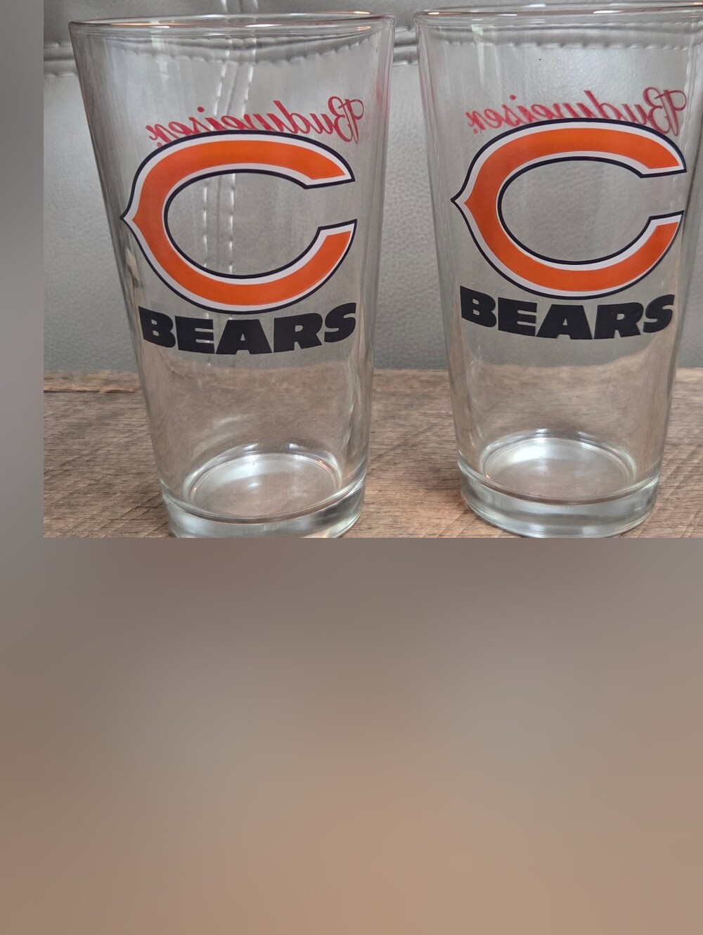 Lot of 2 Chicago Bears Budweiser Pint Glasses 16oz NFL Beer Pub Glass Clear B1J